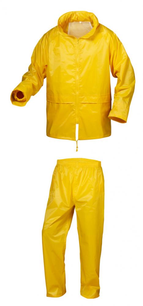 Gelbe Regenjacke und Regenhose